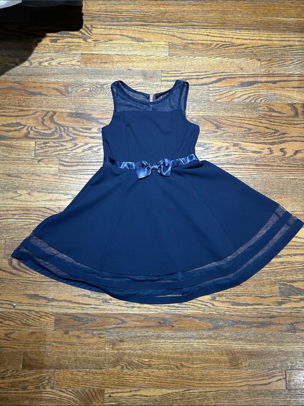 Calvin Klein Navy Mesh-Trim Bow Party Dress